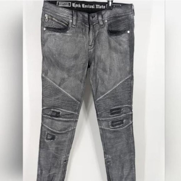 Rock Revival Naline Moto Skinny Stretch Jeans size 28 Black Silver New - Picture 1 of 6